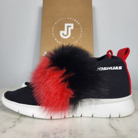 NWB~$345~JOSHUA*S~38/8~ITALY RED BLACK FOX FUR EXTRA LIGHT SNEAKERS SHOES BOOTS - Picture 6 of 16
